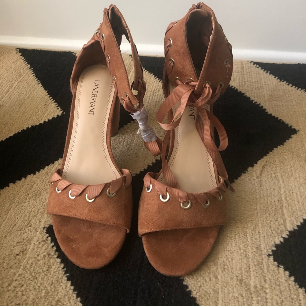 Tan Ribbon Block Heel Shoe
